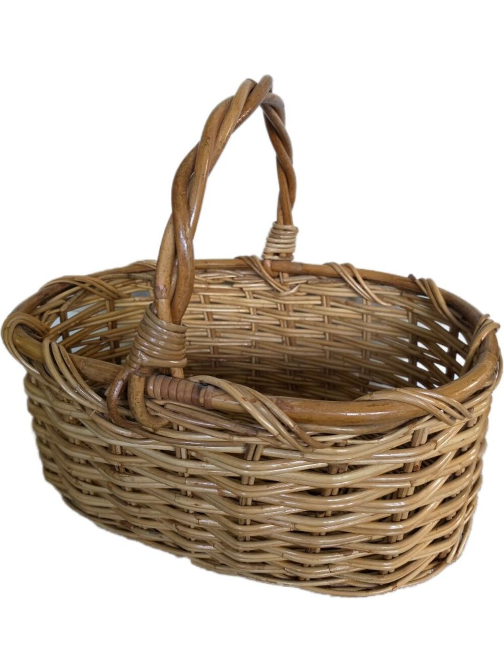 Large Vintage Woven Willow Gathering Basket Rustic Farmhouse Harvest Handle 18"